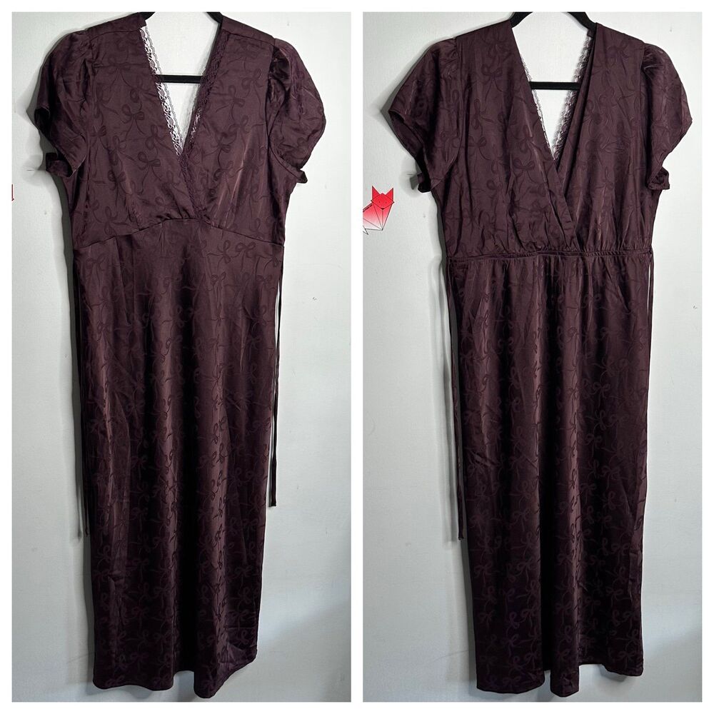 Black Cherry Bow Jacquard Bias Cut Silky Maxi Dress Large And Now This Brand